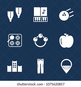 Premium set with fill icons. Such as oven, fruit, musical, infant, bowling, bed, object, location, game, ball, baby, food, cook, hotel, rattle, treble, sea, pants, healthy, clef, clothing, underwater