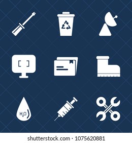 Premium set with fill icons. Such as fashion, technology, radio, clinic, service, dentist, computer, water, document, industrial, recycling, industry, ecology, style, screwdriver, paper, recycle, work