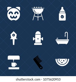 Premium set with fill icons. Such as hot, grilling, grill, plastic, beauty, young, cute, hair, sign, milk, cat, kitchen, nest, birdhouse, comb, fire, house, grilled, girl, bird, kitten, toilet, care