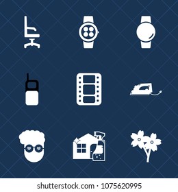 Premium set with fill icons. Such as spray, smart, wireless, telephone, spring, room, armchair, video, iron, furniture, comfortable, retro, gadget, interior, touch, watch, communication, sakura, movie