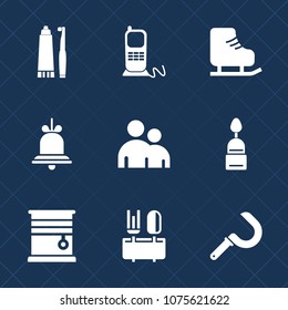 Premium set with fill icons. Such as toothpaste, stationary, people, phone, room, dessert, alarm, window, agriculture, restaurant, winter, home, cake, farming, sickle, telephone, sport, alert, tooth
