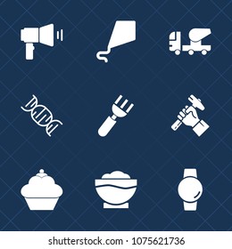 Premium set with fill icons. Such as dessert, sweet, summer, fork, dna, doughnut, kid, knife, builder, speech, leisure, cake, concrete, foreman, joy, industry, message, machinery, machine, smart, food