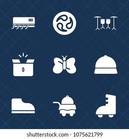Premium set with fill icons. Such as roller, conditioner, mon, electric, package, temperature, carton, cold, hotel, packaging, japan, service, air, footwear, skating, kimono, musical, insect, sport