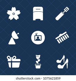 Premium set with fill icons. Such as double, plant, sakura, kitchen, room, flower, branch, blossom, female, green, technology, brush, white, home, fashion, celebration, bed, interior, television, pan