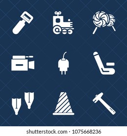 Premium set with fill icons. Such as toy, sport, road, championship, peel, sign, background, transport, tool, power, street, film, camera, peeler, railway, food, energy, television, sweet, technology