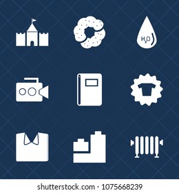 Premium set with fill icons. Such as tower, home, clean, equipment, food, chocolate, fashion, liquid, cupcake, video, new, camera, boiler, notebook, technology, cake, muffin, drop, hot, bakery, ball