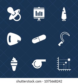 Premium set with fill icons. Such as referee, pill, carrot, annual, baby, cream, white, whistle, childhood, musical, gardening, guitar, little, sweet, orange, data, ripe, music, equipment, business
