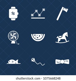 Premium set with fill icons. Such as information, summer, fun, screen, sign, business, air, equipment, kite, graph, tie, fish, toy, bow, wireless, joy, repair, report, baby, watermelon, tool, fan, sky