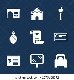 Premium set with fill icons. Such as exotic, pineapple, wine, computer, architecture, table, building, car, castle, drink, paper, bucket, finance, fresh, banner, document, road, money, file, kingdom