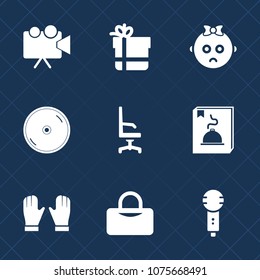 Premium set with fill icons. Such as cute, projection, little, screen, movie, child, disk, business, sport, birthday, dvd, song, comfortable, sad, kid, bow, package, chair, cinema, portrait, infant