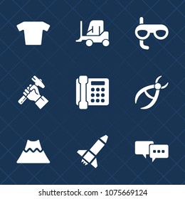 Premium set with fill icons. Such as t-shirt, dentistry, bubble, medical, volcano, underwater, mask, vacation, vehicle, scuba, sport, builder, delivery, foreman, shirt, transportation, lava, sea, car