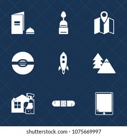 Premium set with fill icons. Such as sweet, doughnut, book, page, medicine, food, nature, laptop, forest, travel, object, city, sign, rocket, tree, landscape, background, technology, housework, cake