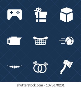 Premium set with fill icons. Such as axe, technology, cafe, tool, game, box, controller, birthday, market, present, bow, soccer, accessory, necklace, caffeine, ring, element, holiday, football, ribbon