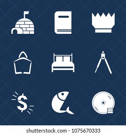 Premium set with fill icons. Such as cd, learning, literature, textbook, currency, white, igloo, jewelry, nature, dollar, food, engineering, royal, seafood, sea, ice, kingdom, fish, sale, king, snow, 