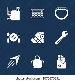 Premium set with fill icons. Such as chef, paper, office, hammer, kitchen, time, business, mathematics, sweet, knife, geography, white, calculator, world, spoon, travel, tool, watch, desk, notebook