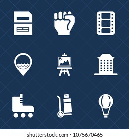 Premium set with fill icons. Such as human, finger, file, delivery, truck, jump, computer, communication, save, transportation, artist, art, city, leisure, video, concept, movie, cinema, skate, sky