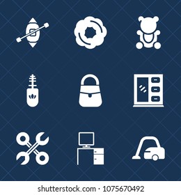 Premium set with fill icons. Such as cute, repair, reparation, cake, domestic, cabinet, black, fluffy, doughnut, chocolate, toy, muffin, sweet, boat, teddy, travel, yacht, desk, home, brown, food, bag