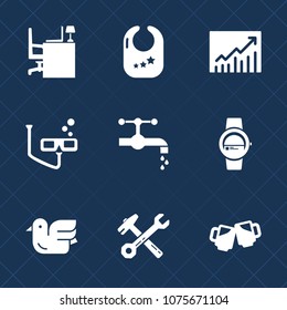 Premium Set With Fill Icons. Such As Gadget, Nature, Rattle, Sky, Sink, Space, White, Work, Mask, Bird, Animal, Drink, Beer, Infant, Graph, Office, Wildlife, Tap, Faucet, Play, Equipment, Wrench, Desk