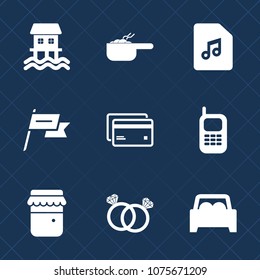 Premium set with fill icons. Such as diet, mobile, jar, ring, boat, meat, meal, jam, old, money, note, stew, music, dish, houseboat, plastic, lunch, diamond, sign, wind, nation, sound, phone, ship