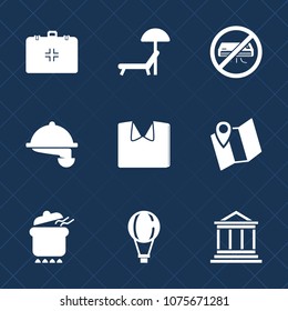 Premium set with fill icons. Such as sign, pot, summer, location, fashion, parachute, road, dinner, money, beach, holiday, sky, dish, extreme, service, air, waitress, travel, bank, business, white