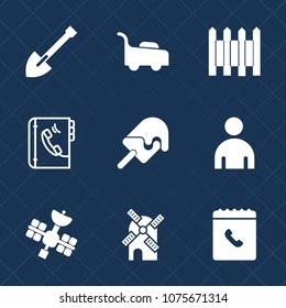 Premium set with fill icons. Such as book, vanilla, strawberry, internet, phone, wall, shovel, grass, male, drill, electricity, web, food, equipment, lawn, dessert, gardening, metal, security, fence
