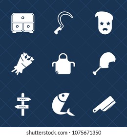 Premium set with fill icons. Such as fork, knife, bouquet, retro, hipster, cook, garden, way, seafood, drawer, arrow, sea, blossom, graphic, direction, apron, chicken, cutlery, kitchen, floral, bird