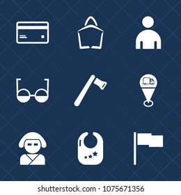 Premium set with fill icons. Such as infant, child, kimono, eyeglasses, optical, bank, , fashion, business, flag, toy, rattle, screwdriver, construction, location, payment, baby, male, tool, map, card