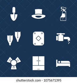Premium set with fill icons. Such as tap, poker, water, hotel, summer, travel, liquid, sea, bathroom, casino, housework, sign, chrome, faucet, maid, sink, cap, shovel, work, plastic, cooler, hat, bed