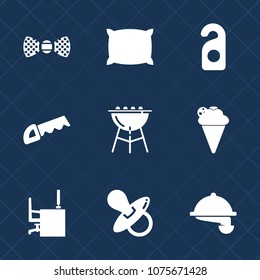 Premium set with fill icons. Such as business, grill, infant, hotel, pillow, sweet, ice, table, construction, work, bow, clothing, desk, service, waiter, office, fashion, waitress, kid, motel, fabric