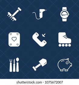 Premium set with fill icons. Such as gardening, skate, economy, fun, time, rake, fall, dentist, sign, sport, call, poker, medicine, tool, equipment, raking, leisure, skating, spoon, bank, play, smart