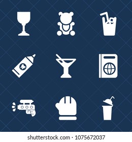 Premium set with fill icons. Such as toy, winter, cold, document, cocktail, brown, travel, glass, cup, childhood, immigration, tooth, wine, sign, alcohol, health, toothpaste, beverage, teddy, juice