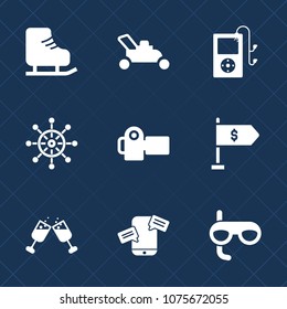 Premium set with fill icons. Such as skating, nautical, scuba, music, red, sport, communication, white, rudder, tool, skate, ship, mover, fun, grass, activity, lawn, photographer, glass, finance, helm