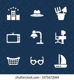 Premium set with fill icons. Such as service, sunglasses, wind, western, market, sheriff, screen, desk, table, office, bed, television, room, tv, hat, travel, lamp, decoration, texas, vacation, home