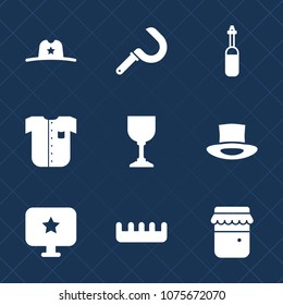 Premium set with fill icons. Such as new, hair, dental, harvest, clothing, equipment, texas, tool, sickle, laboratory, white, field, medical, western, star, sheriff, west, hat, farming, shirt, farm
