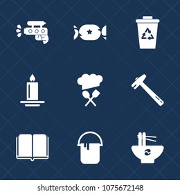 Premium set with fill icons. Such as chief, colorful, equipment, garbage, house, education, food, interior, bowl, painter, textbook, fire, pistol, sweet, decoration, summer, literature, water, meal