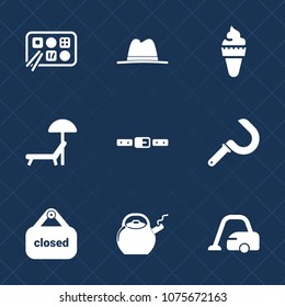 Premium set with fill icons. Such as sign, beach, harvest, harvesting, lunch, farming, cleaner, vacuum, belt, store, housework, chinese, sunbed, cone, vacation, object, business, travel, domestic, ice