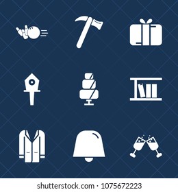 Premium set with fill icons. Such as nest, red, sign, fashion, fun, wrench, hobby, game, style, glass, doughnut, alcohol, outfit, equipment, tool, jacket, recreation, box, leisure, bird, pin, book