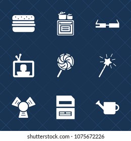 Premium set with fill icons. Such as technology, cook, fast, domestic, plant, internet, home, glasses, white, document, can, food, kitchen, television, concept, burger, cold, entertainment, save, oven