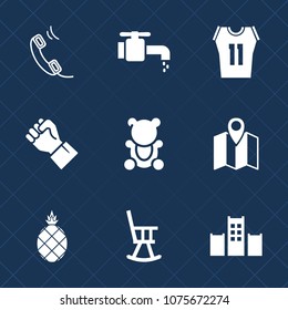 Premium set with fill icons. Such as location, tap, communication, faucet, telephone, office, travel, bed, water, phone, tropical, bear, bathroom, people, pineapple, toy, shirt, map, basketball, fresh