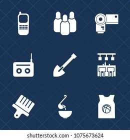 Premium set with fill icons. Such as construction, photo, digital, lens, camera, basketball, stationary, cone, media, bowling, leisure, microphone, drawing, photographer, broadcast, white, competition