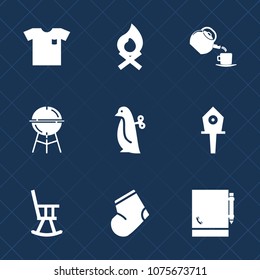 Premium set with fill icons. Such as tea, bbq, campfire, notepad, fire, clothing, smoke, house, children, shirt, cotton, grill, flame, animal, cup, baby, spring, style, bonfire, new, winter, notebook