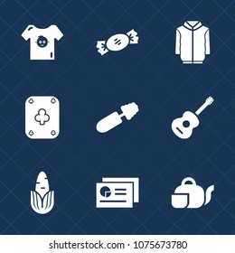 Premium set with fill icons. Such as game, corn, dessert, document, fashion, boy, musical, guitar, stick, white, vegetable, fresh, healthy, music, sweet, child, jacket, black, cute, baby, beverage