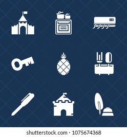Premium set with fill icons. Such as dinner, key, ink, building, architecture, medieval, pineapple, restaurant, air, stove, pen, security, old, modern, exotic, cooling, white, electric, calligraphy