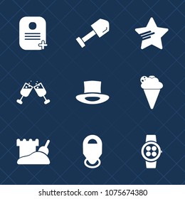 Premium set with fill icons. Such as food, sign, dessert, watch, identity, drink, success, hammer, shovel, construction, id, object, star, hat, equipment, screwdriver, strawberry, alcohol, red, glass