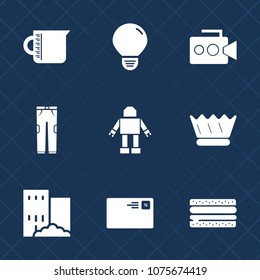 Premium set with fill icons. Such as food, power, container, water, estate, fashion, idea, internet, machine, equipment, snack, letter, real, send, electricity, light, robot, sandwich, mail, crown