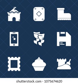 Premium set with fill icons. Such as palace, flower, game, play, spring, castle, leather, footwear, fairytale, doughnut, picture, casino, mobile, floral, diskette, computer, blossom, old, boot, food