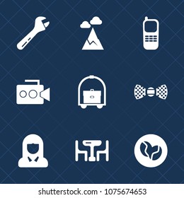 Premium set with fill icons. Such as dinner, caffeine, vacation, elegance, tie, hammer, telephone, home, communication, tool, sky, lady, hill, stationary, business, work, bow, fashion, hotel, coffee