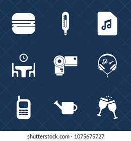 Premium set with fill icons. Such as plant, fahrenheit, communication, sound, photo, table, meal, phone, modern, sandwich, snack, technology, graphic, cheeseburger, gardening, thermometer, fast, meat