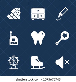 Premium set with fill icons. Such as europe, global, volume, healthy, white, pencil, baby, business, rattle, mute, continent, eye, cabinet, fun, boy, cold, dentist, young, office, stationery, sport