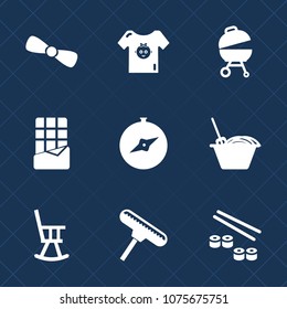 Premium set with fill icons. Such as north, dessert, kid, furniture, bbq, map, japan, boy, paint, seafood, clothes, dark, snack, gift, sushi, compass, bow, element, ribbon, fire, food, clothing, chair